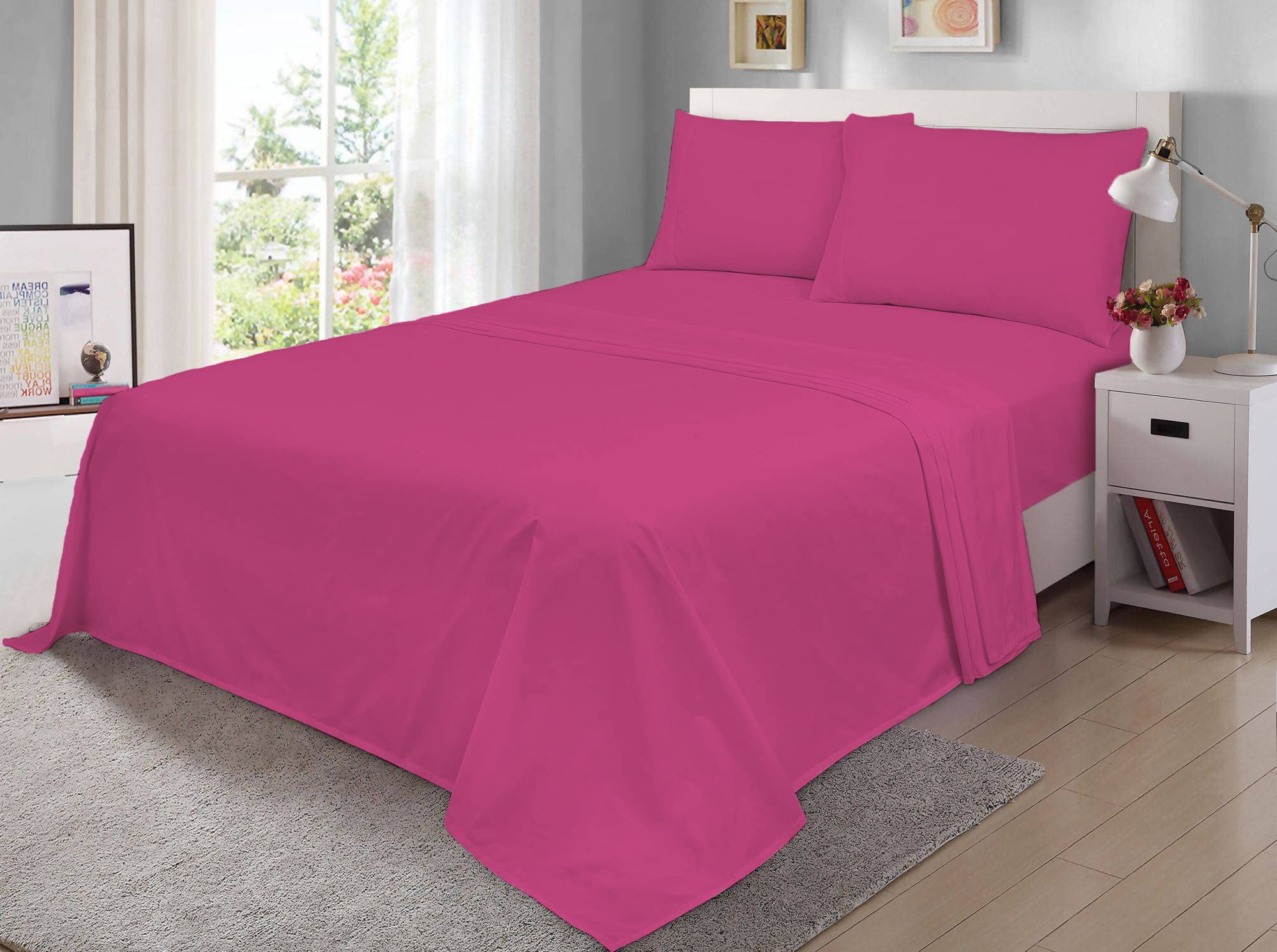 100% Egyptian Cotton Flat Sheet 200 Thread Count Hotel Quality Soft & Crisp Cotton Caravan Campervan Bed Flat Sheet (Fuchsia, Single) — image 1