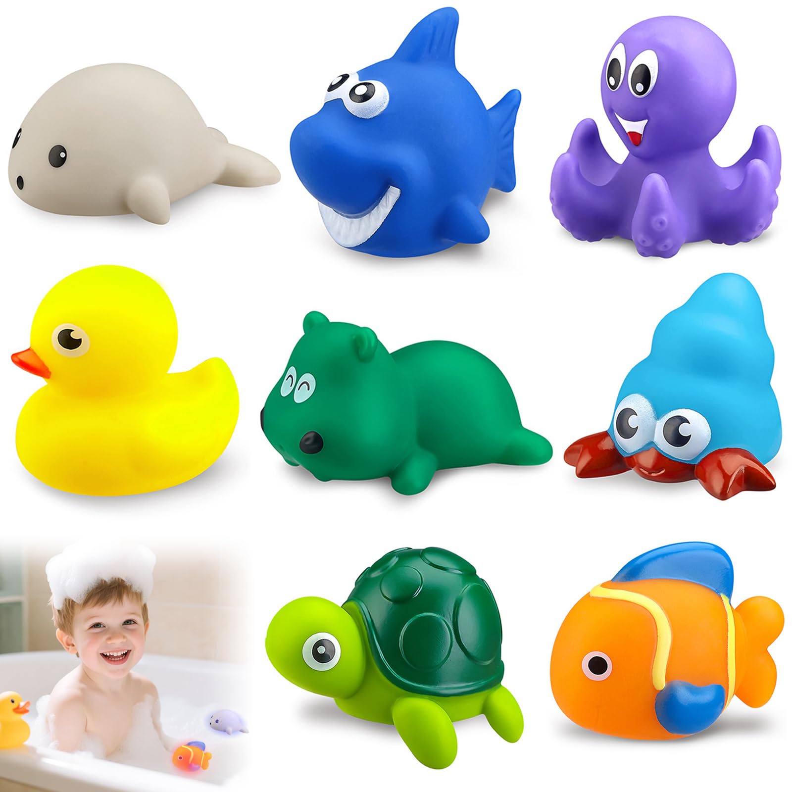 8Pcs LED Floating Light Up Bath Toys, Mold Resistant Baby Bathtub Toys for 6 Months+, Light Up Animal Bath Toys for Toddlers 2 Years Old