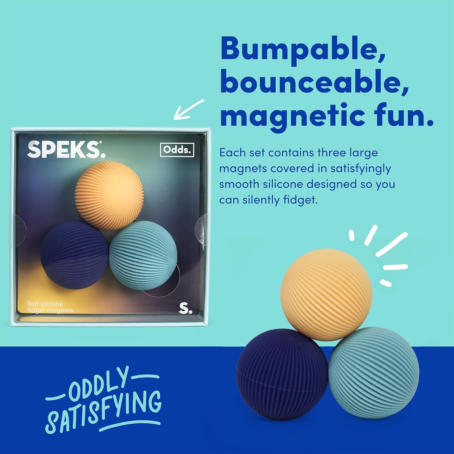 Speks Odds Soft Silicone Fidget Magnets | Silent Stress Relief Toys | Textured Magnetic Balls for Adults & Teens 14+ | Blue Lines