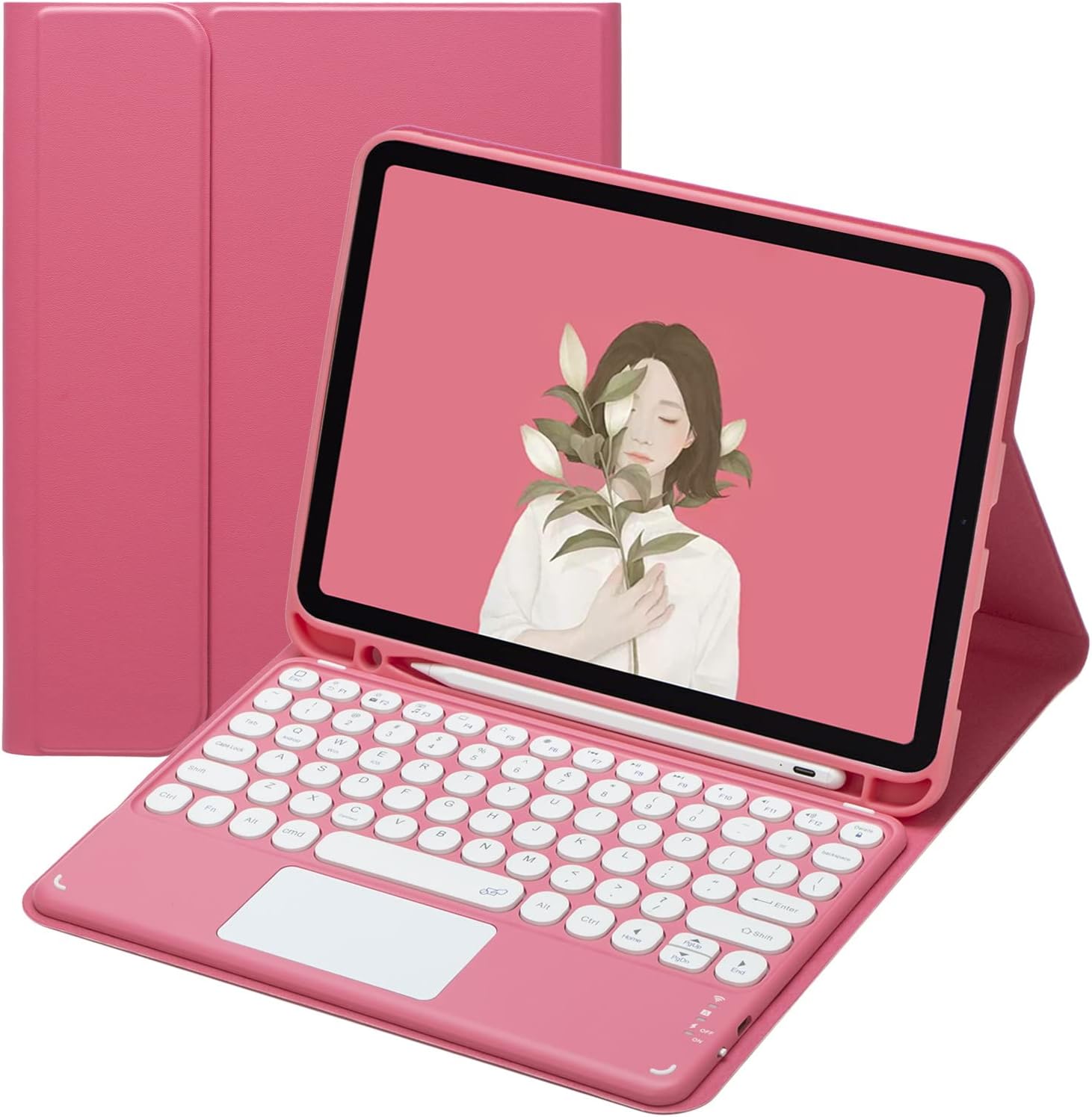 AnMengXinLing Keyboard Case for iPad Air M3 2025/M2 11inch/Air 5 /Air 4, Touchpad Detachable Keyboard Case with Pencil Holder, Slim Folio Cover for iPad Air 7th/6th/5th/4th Gen, (New Pink)