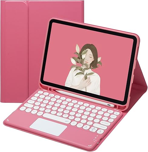 Vista 14 de Funda de teclado para iPad 10.2 para iPad 8/iPad7 (2021/2020/2019) Touchpad desmontable con soporte para lápices, funda inteligente de cuero delgada