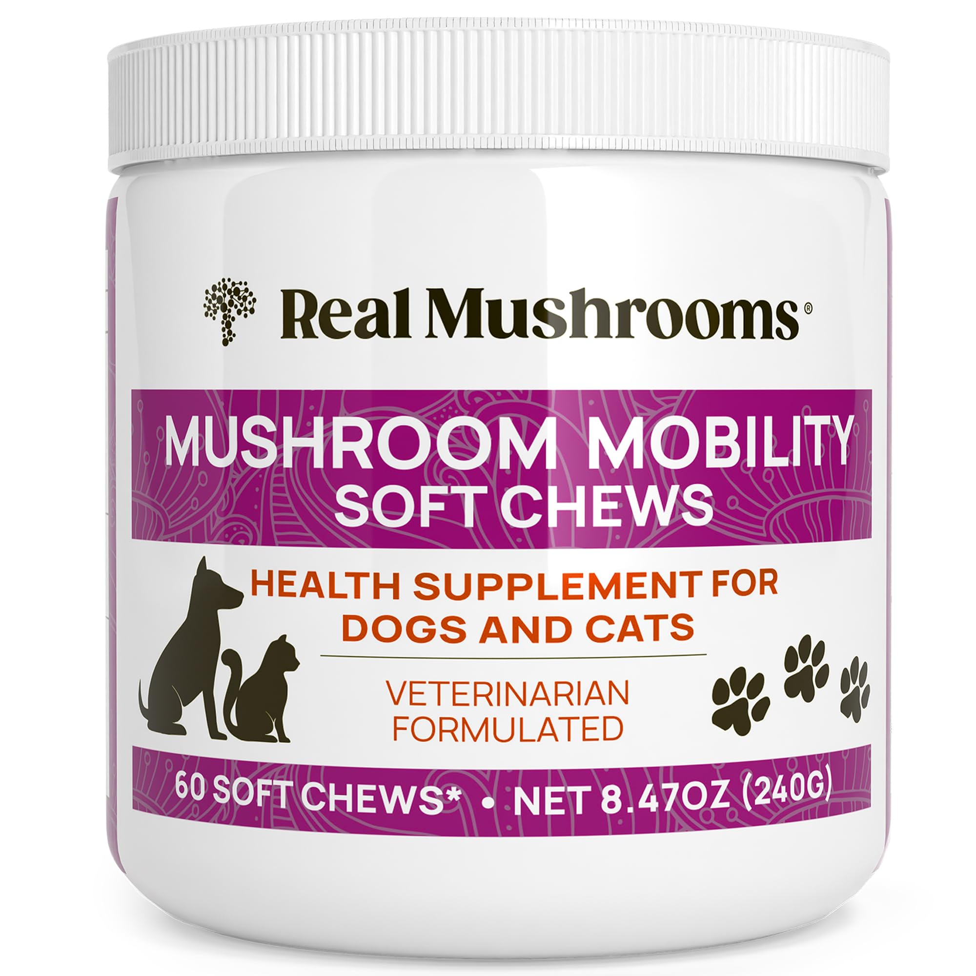 Real Mushrooms Mobility Chews for Dogs & Cats – Green Lipped Mussel & ErgoGold Mushroom Blend – Dogs & Cat Vitamins Treats for Active Routines – Joint, Hip & Flexibility Support – 240 ct Supplement