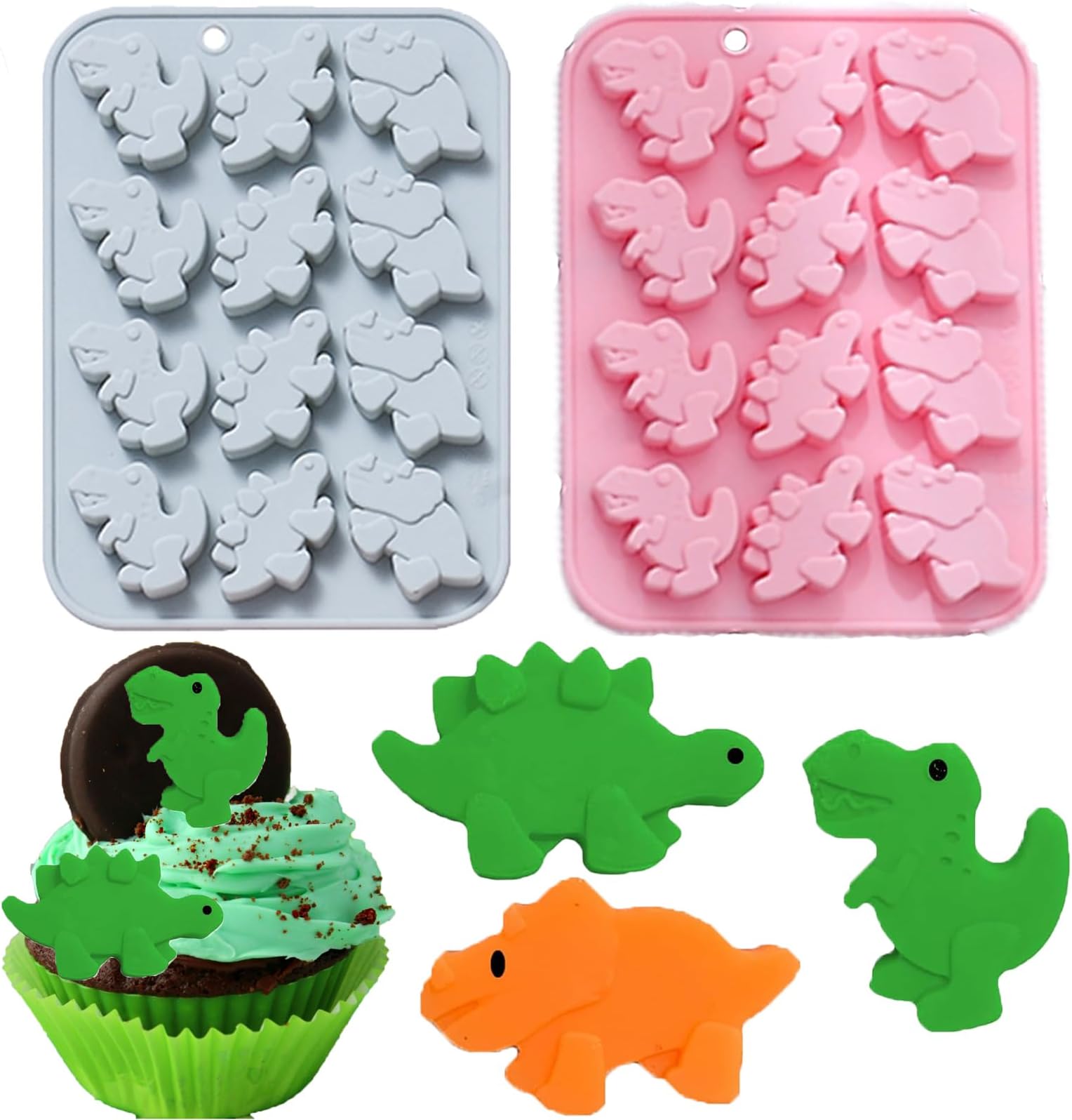 2 Pack Dinosaur Candy Silicone Molds, 6 Cavity 3D Cute