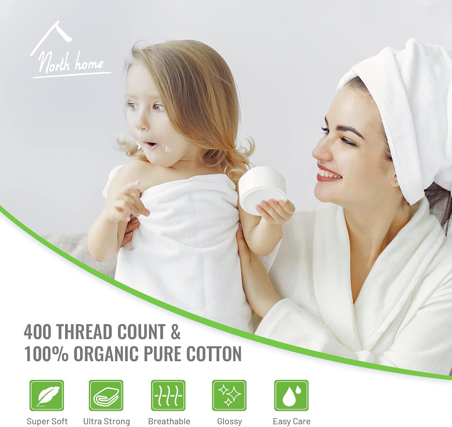 NORTH HOME 100% Cotton Queen Size Flat Sheet Only, 1-Piece Top Sheet, Ultra Soft Breathable 400 Thread Count Bedding Single Flat Sheet, Shrinkage & Fade Resistant : Home & Kitchen
