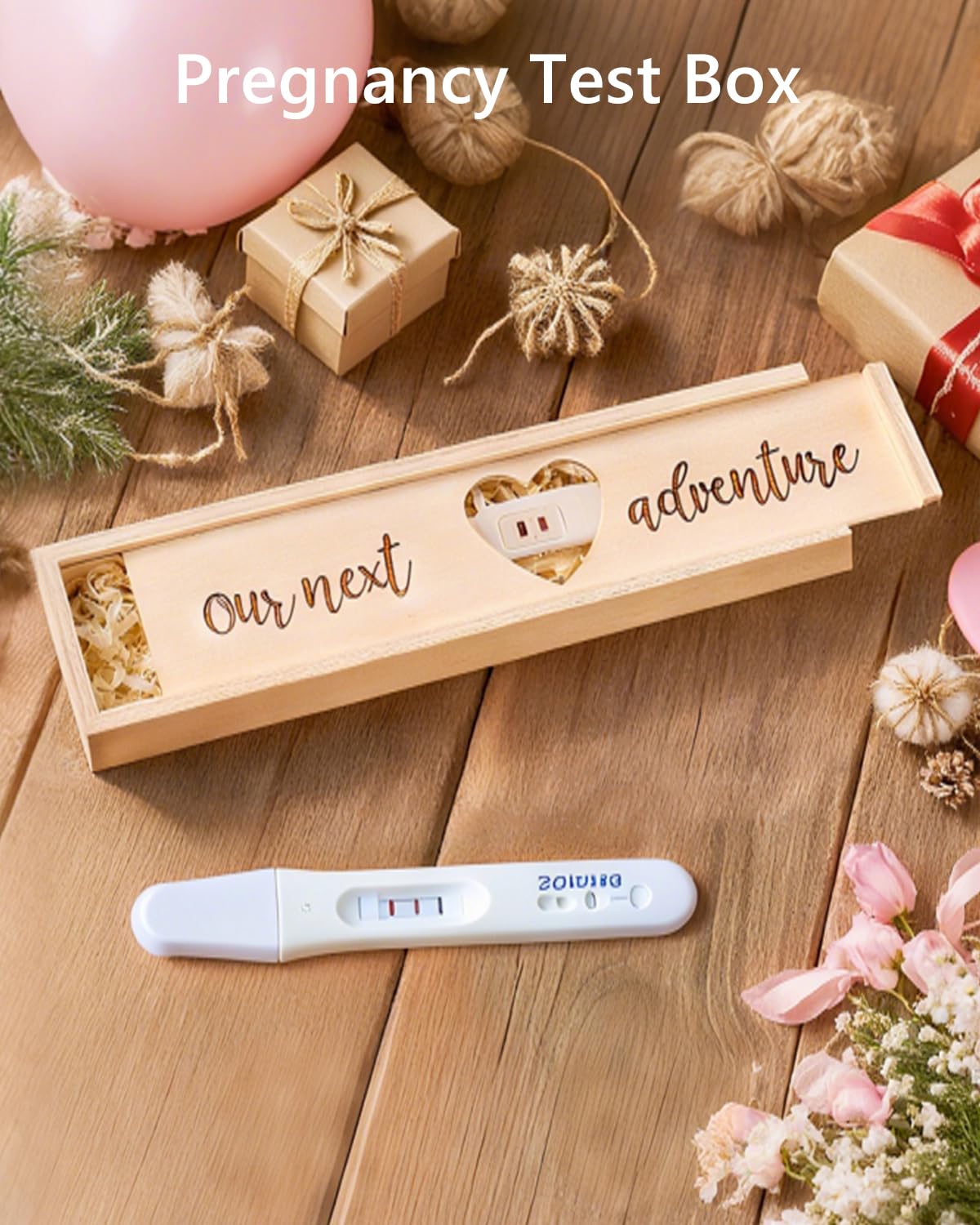Pregnancy Announcement Set, Baby Announcement Props Ideas Include Letter Board, Pregnancy Test Box, Baby Onesie, Booties, Photo Frame, Wooden Sign, Wood Blocks and Bear Coming Soon Baby Announcement - Image 6