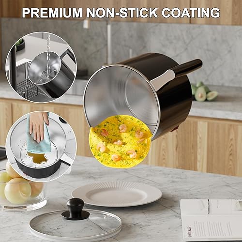 Miniatura 4 de Olla eléctrica para cocinar ramen de 1.5 L, mini olla portátil multifuncional para pasta, fideos, huevos, sopa, olla antiadherente con protección