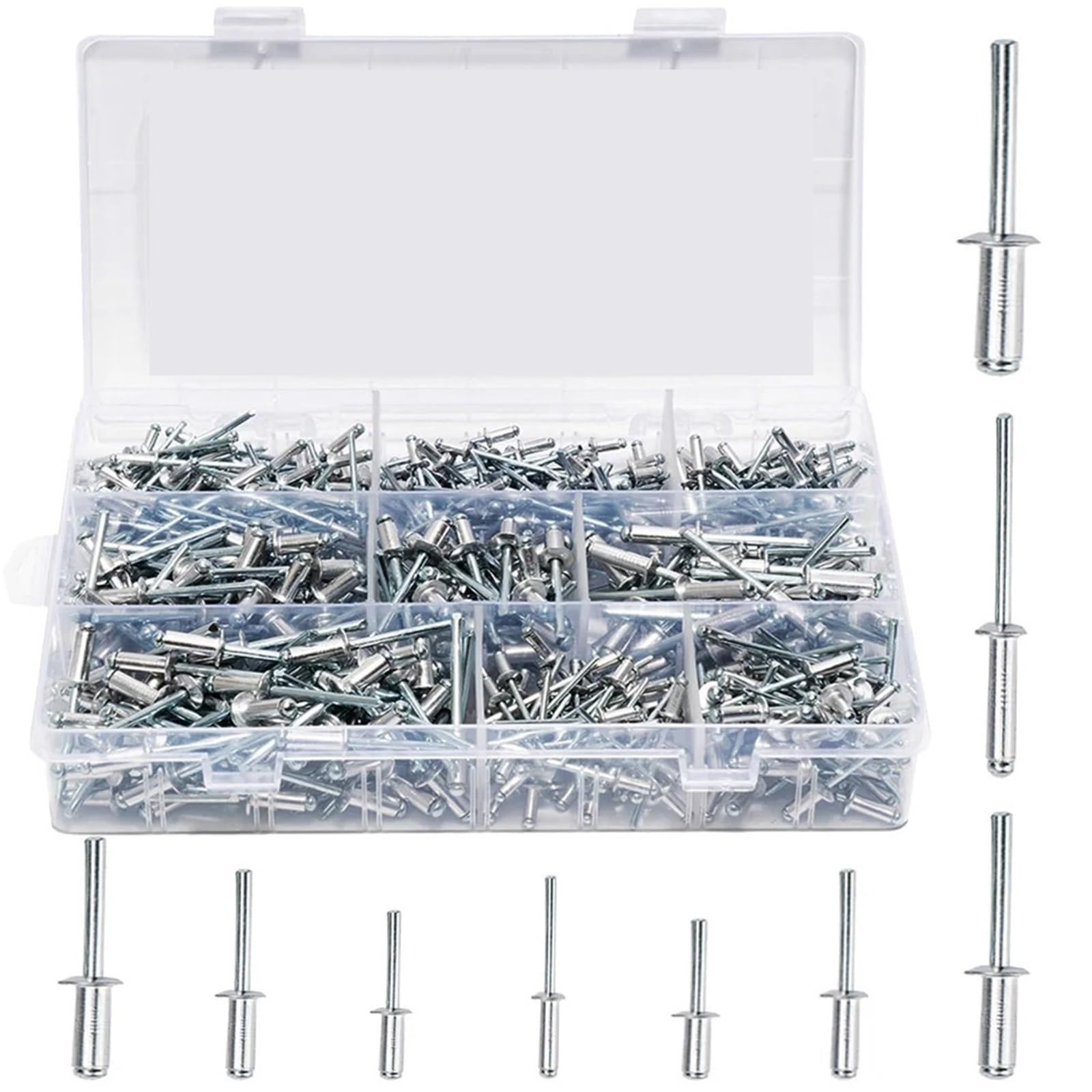 Juego de 505 remaches ciegos de aluminio, kit surtido de remaches de cabeza