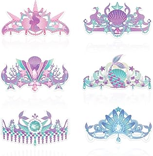 WERNNSAI Mermaid Party Crowns - 12 Pcs Mermaid Birthday Party Hats Glitter Headbands for Girls Princess Kids Sea Ocean Theme Decoration Party Supplies Favor for School Classroom