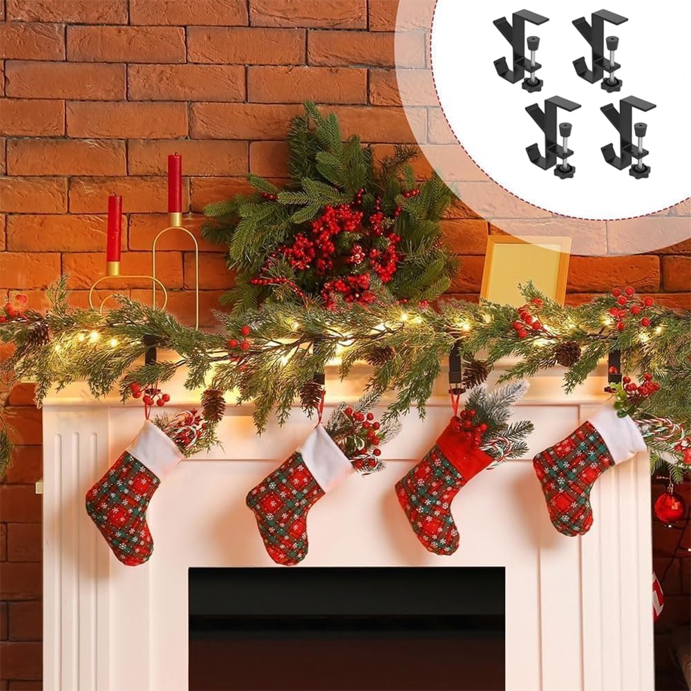 Lot De 4 Crochets Doubles Réglables Pour Chaussettes De Noël - Suspension Cheminée, Guirlandes & Manteau - Accessoire Festif