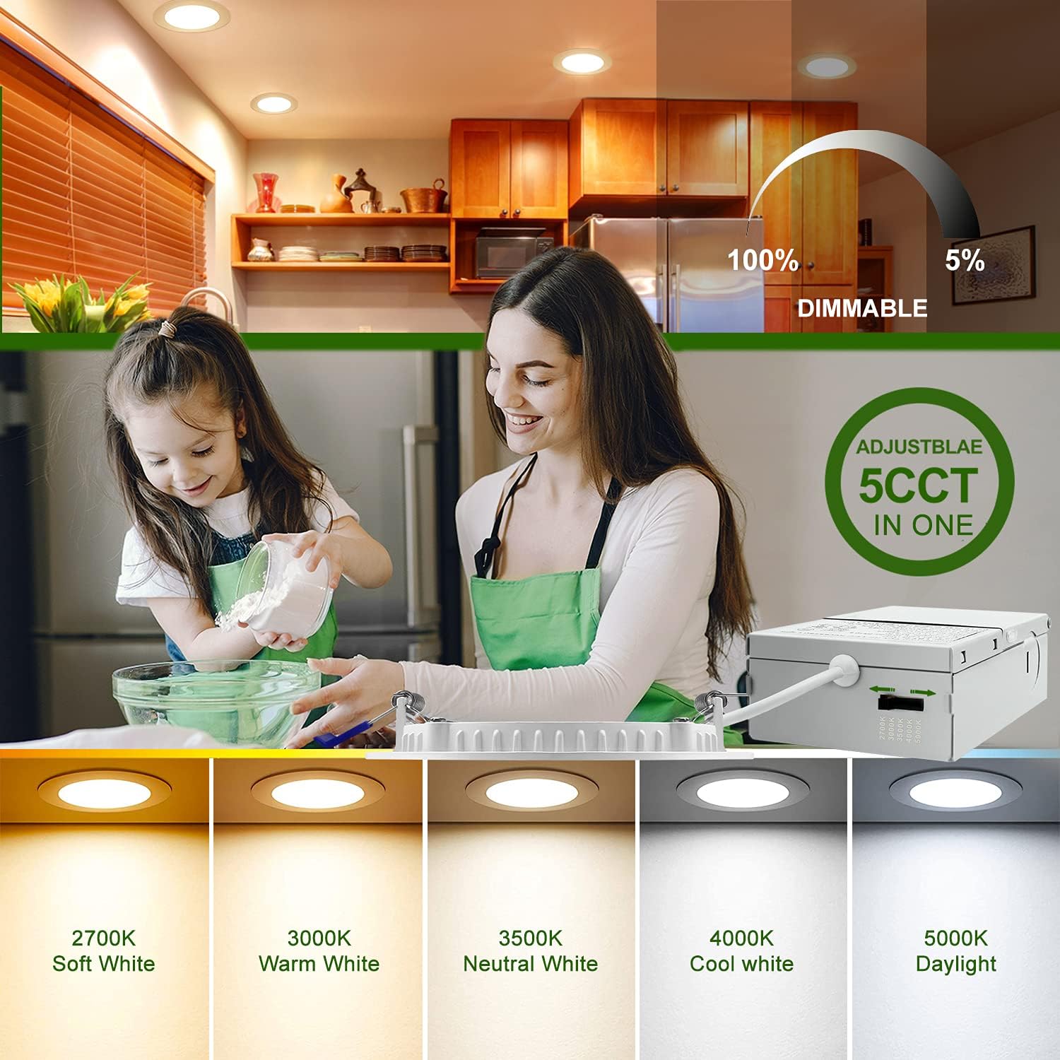zouzai 6 Pack 6 Inch 12W,5CCT Ultra-Thin LED Recessed Ceiling Light with Junction Box 2700K/3000K/3500K/4000K/5000K Selectable, Dimmable-Energy Star & ETL Certified