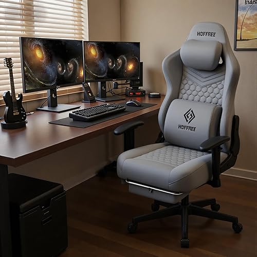 Miniatura 2 de HOFFREE Silla de juegos de tela de gamuza con altavoces, sillas de masaje para juegos con cojín de resorte de bolsillo, sillas de juego reclinables