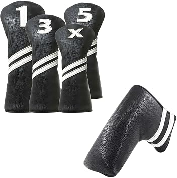 5Pcs Golf Head Covers Set for Driver, Fairway, Hybrid & Blade Putter Cover with Magnetic Closure