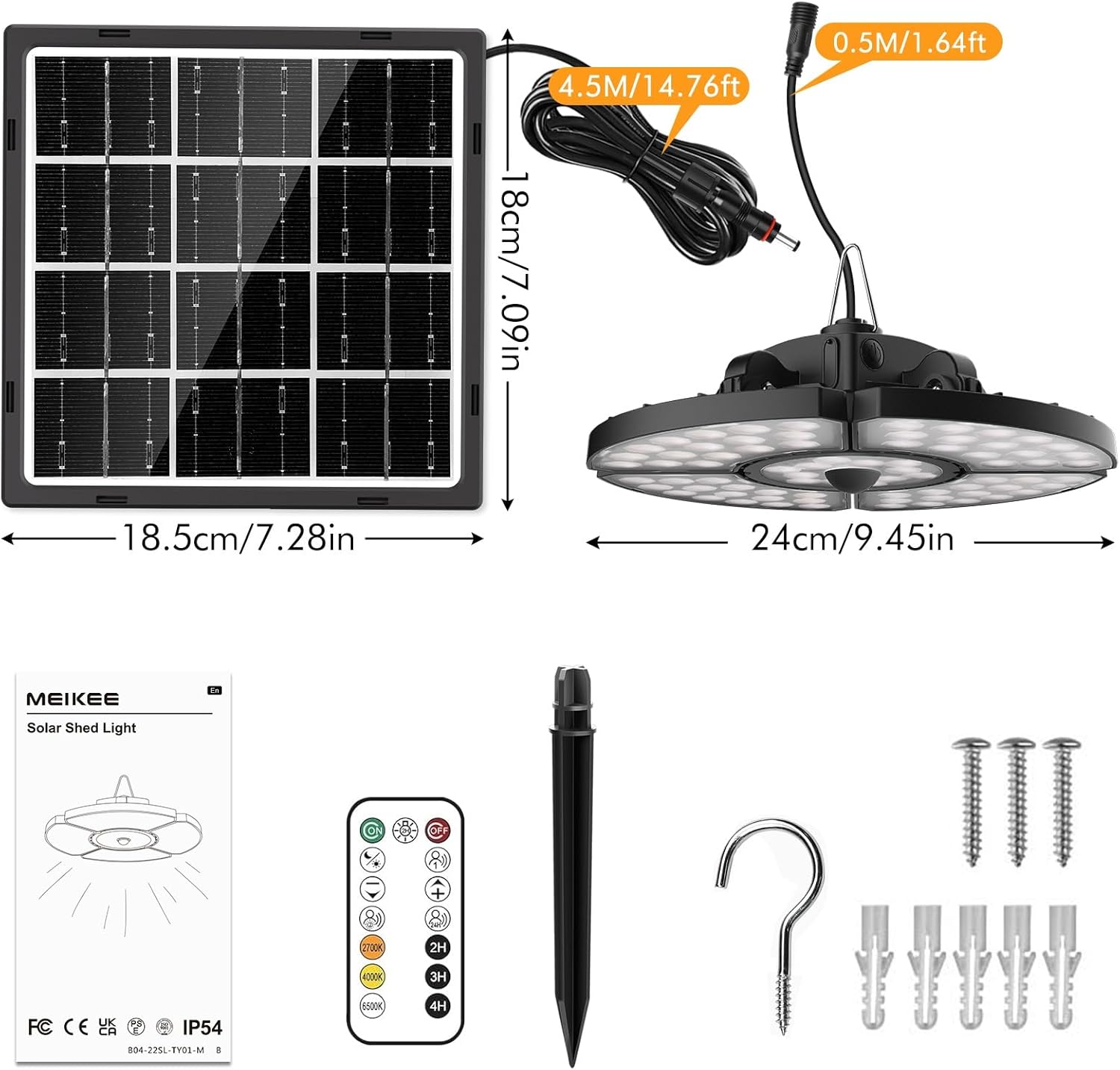 MEIKEE Solar Light components and dimensions