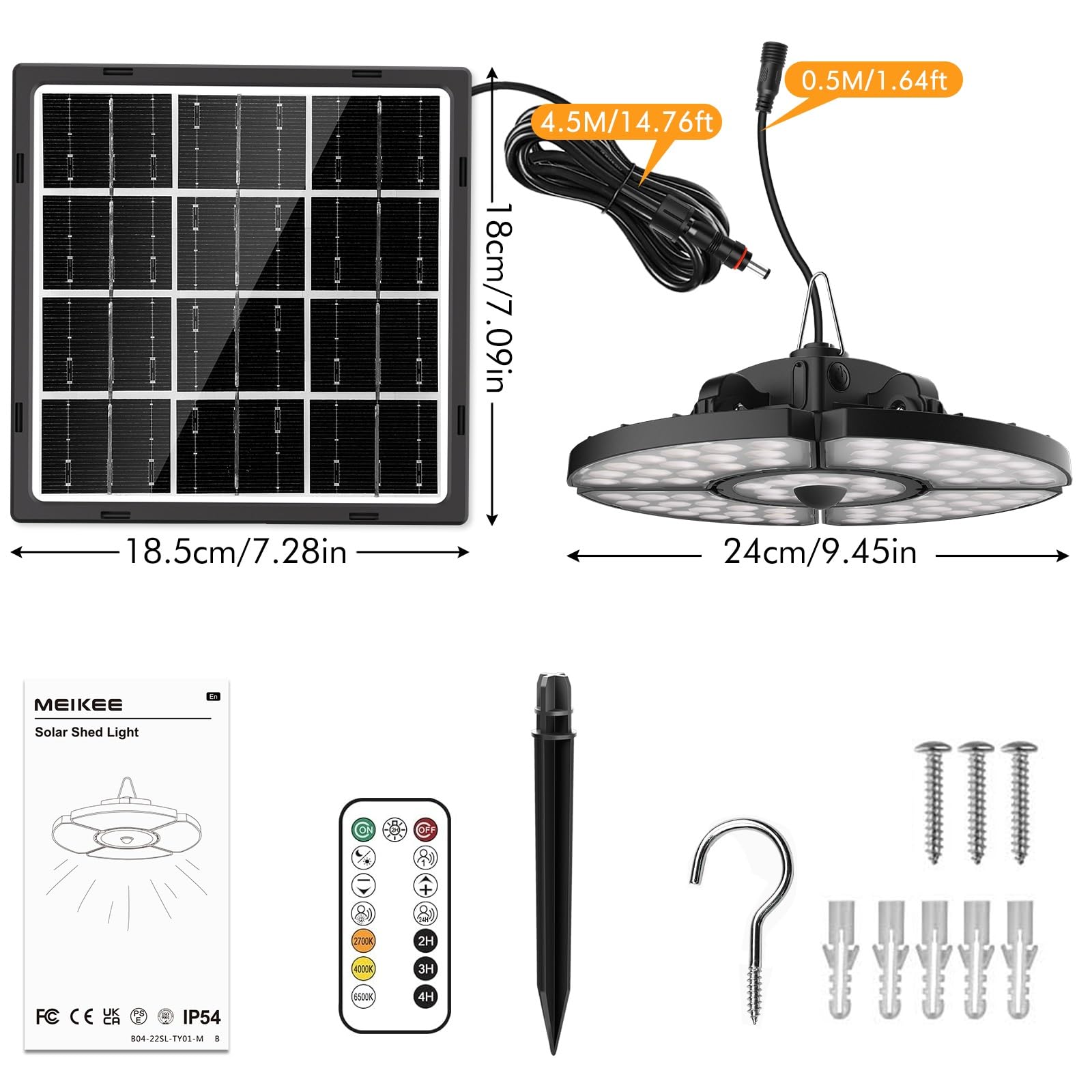 MEIKEE Solarlampen für Außen Innen Solar Hängelampen mit Bewegungsmelder | 76 LED Superhell 5 Modi 2500-6500K 270° Abstrahlwinkel Solar- und USB-Laden Solarleuchten für Pavillons, Garage, Lagerräume