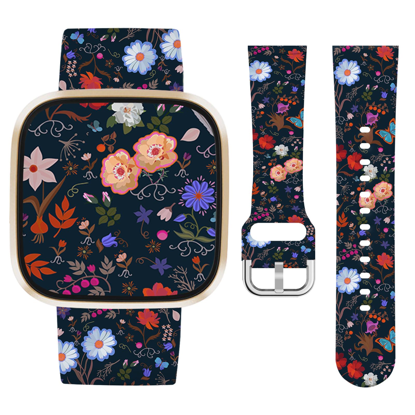 Vozehui Flowers Silicone Straps for Fitbit Versa 4 3 Sense Sense 2, Soft, Unique Printing Technology, Comfortable to Wear, Waterproof and Durable Replacement Band for Men Women