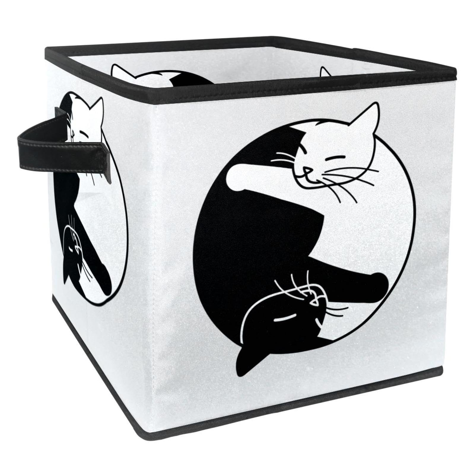 Boîte de rangement pliable en tissu style chat noir et blanc pour placard et jouets