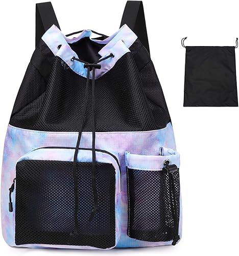 Lohol Mochila grande de malla con cordón y bolsa para zapatos, saco de natación duradero con asa para deportes, gimnasio, yoga, playa, viajes