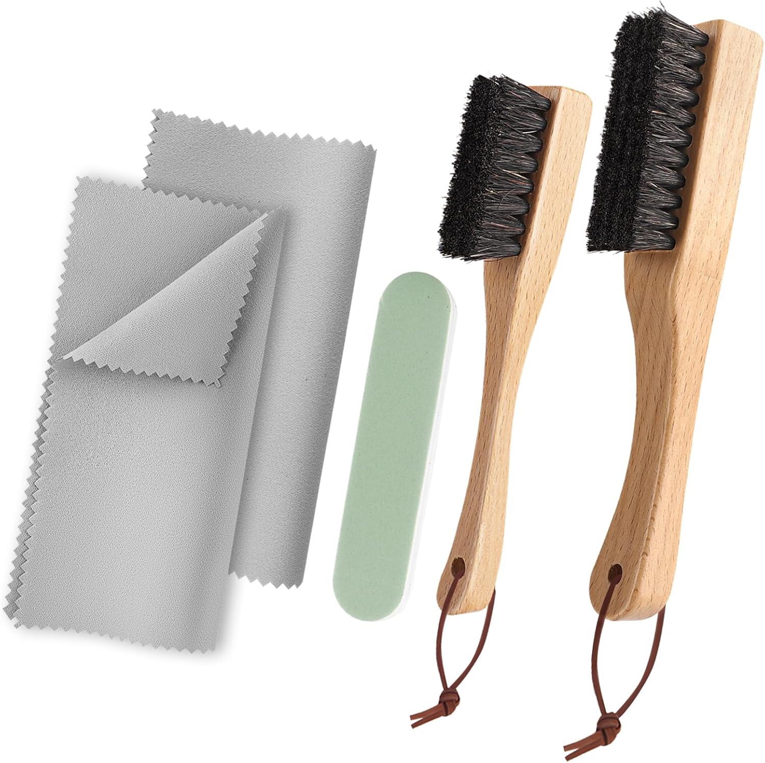 ATROPOS 6Pcs Horsehair Silver Brush Set for Silverware Detail Polish Brush with Polishing Cloth,Sanding Strip Applicator Jewelry Cleaning Brushes Polishing for Sterling, Cutlery, Metal