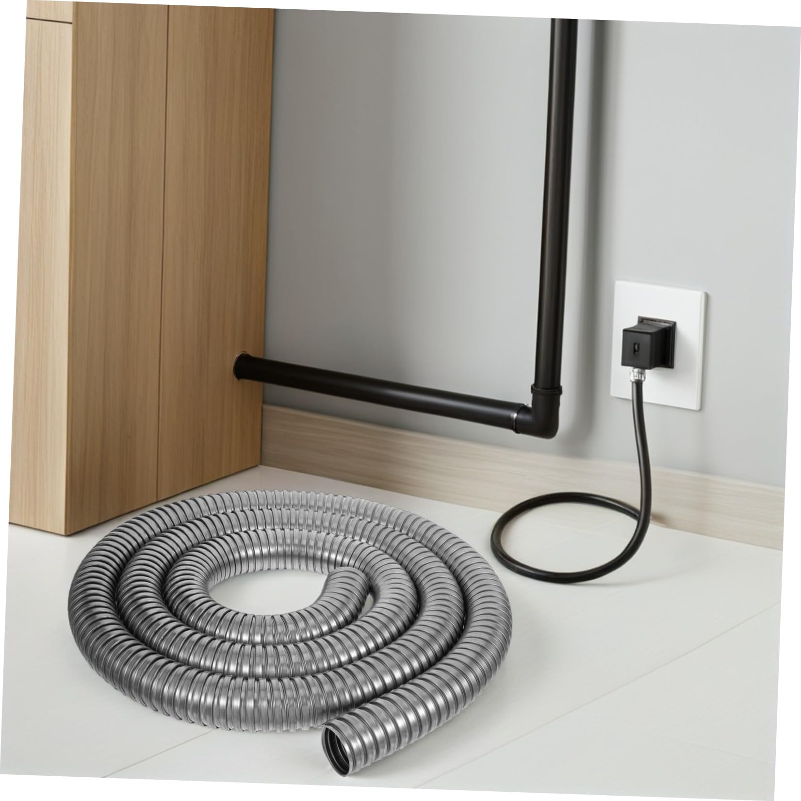 Healeved Tubo Flessibile Corrugato in Acciaio Inossidabile 304 da 38mm, Guaina di Protezione per Cavi Elettrici da Esterno e Garage, Tubo Protettivo Resistente alle Intemperie, 3 Metri