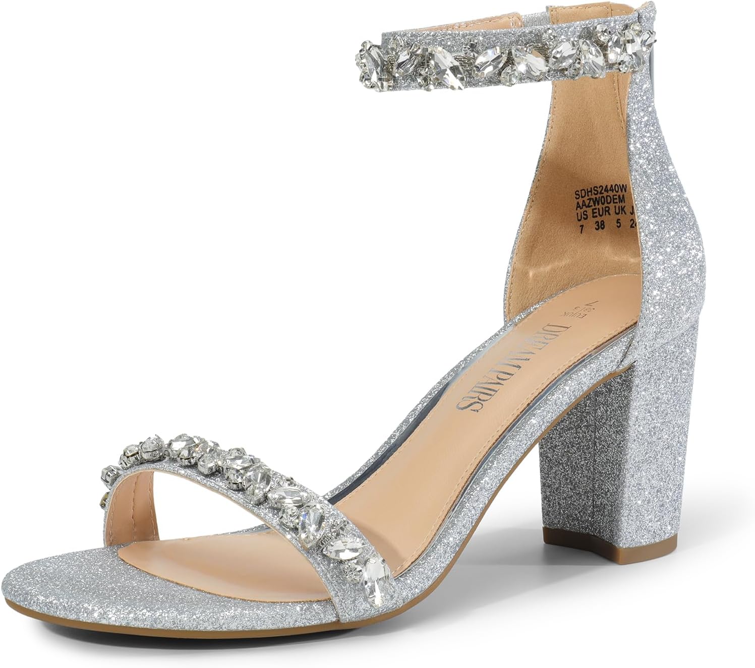 DREAM PAIRS Women's Chunk Low Heel Pump Sandals,Size 7.5,Silver-Glitter,CHUNK