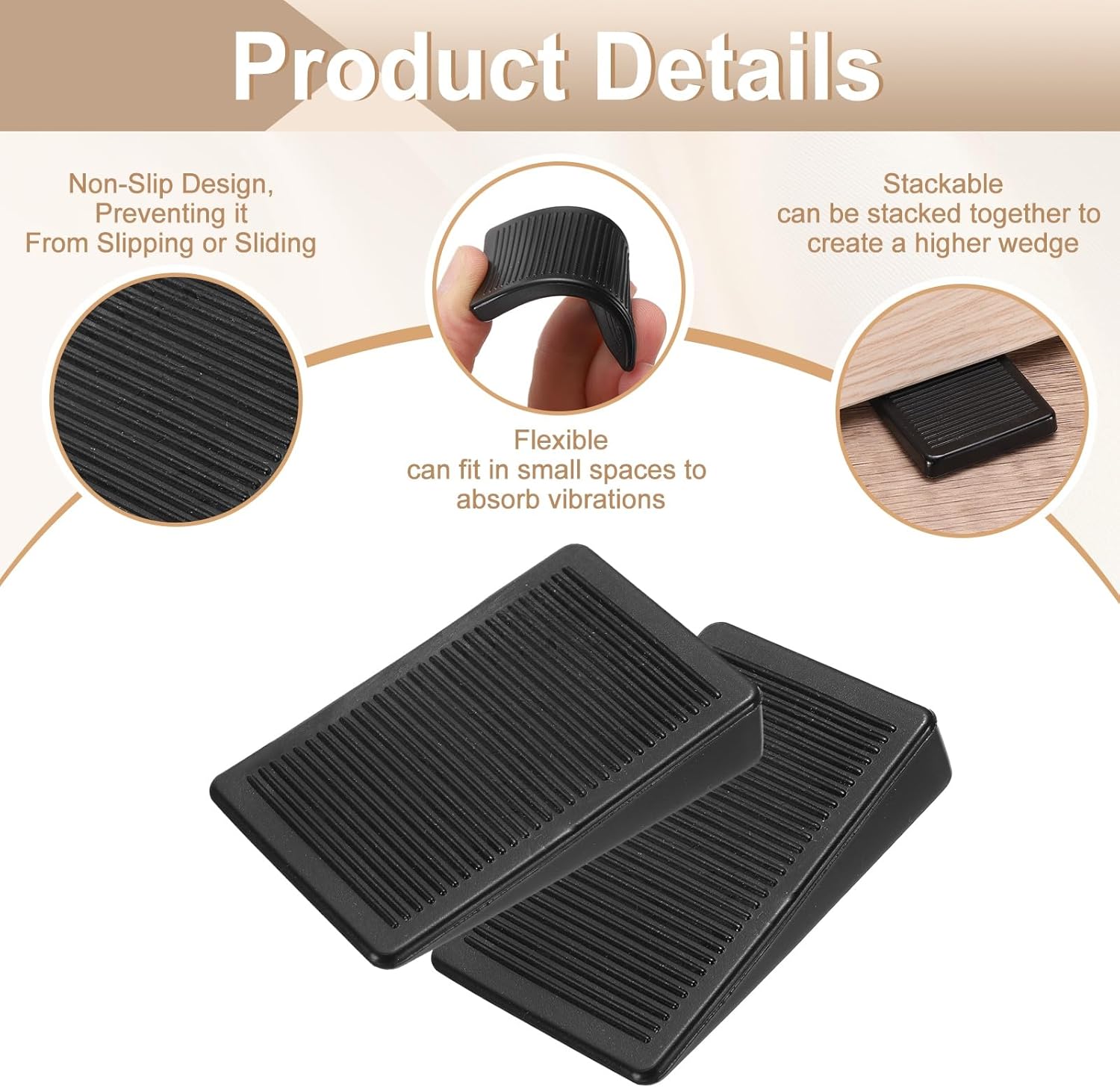6 Pcs Furniture Levelers, Black Flexible Plastic Wedges, Versatile Stable and Non-Slip Leveling Wedge for Irregular Table, Dresser Legs and Doors, Height 10 mm