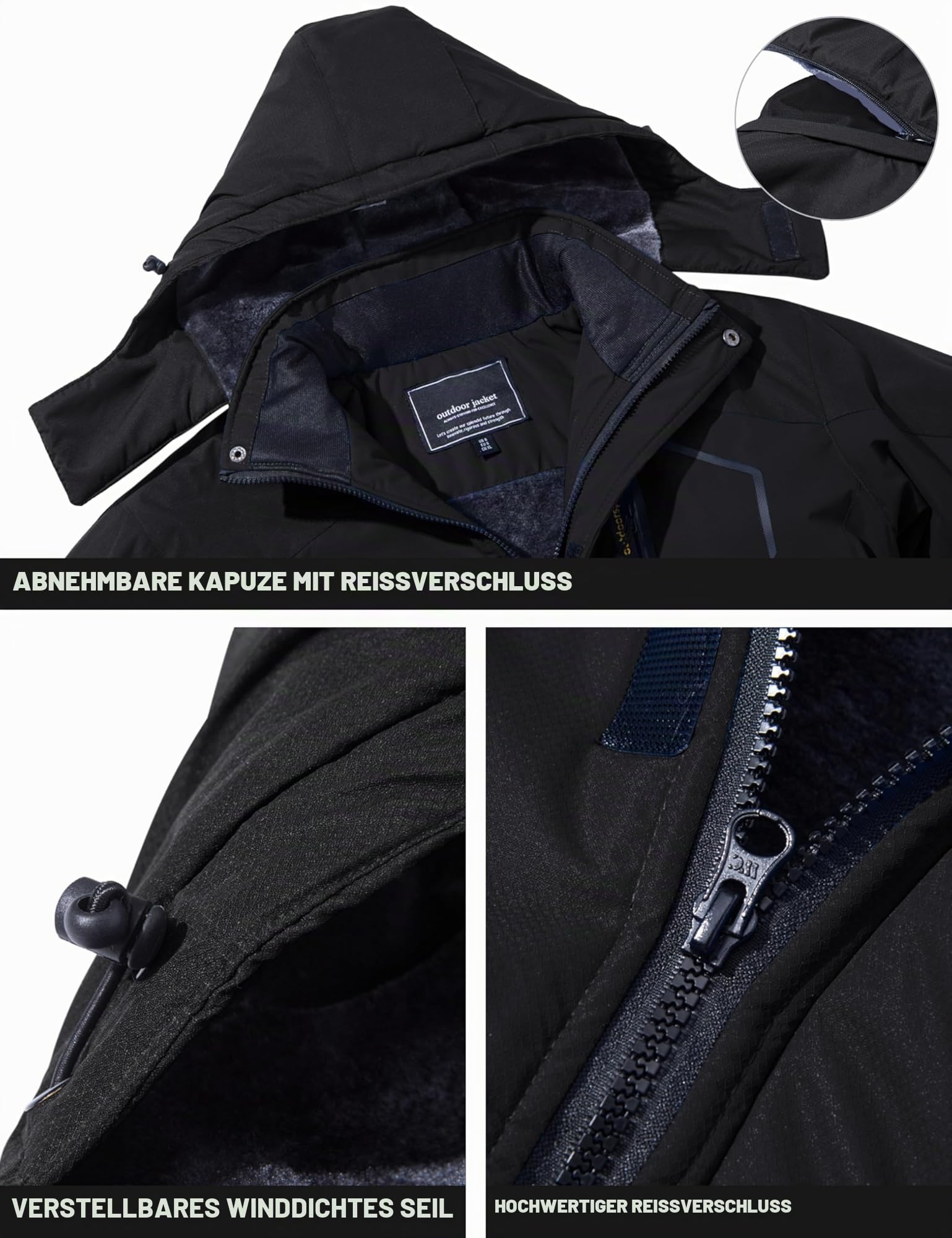 TACVASEN Herren Winterjacke Wasserdicht Winddichte Fleece-Futter Ski Regenmantel mit Kapuze