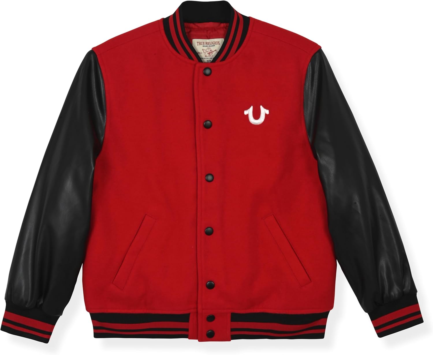 True Religion Boys Varsity Jacket – Stylish Button Front Jacket with Faux Leather Sleeves