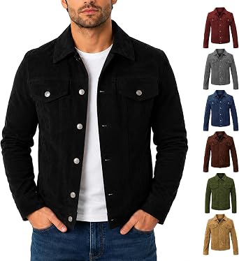 Mens Suede Leather Brown Trucker Jacket - Mens Western Cowboy Jacket Suede Leather Jacket for Men