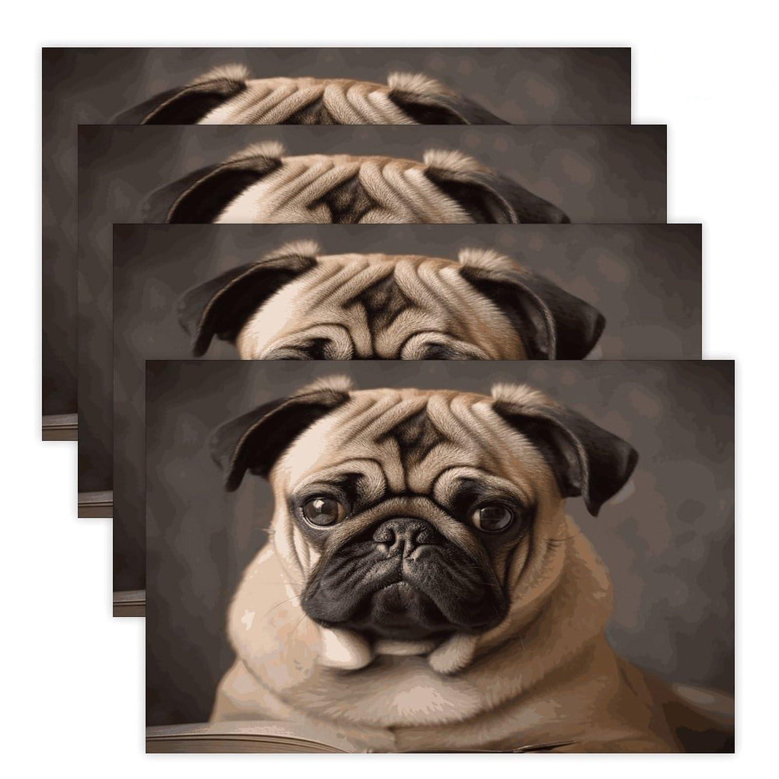 Animal Pug Dog Placemats Heat-Resistant Washable Place Mats Anti Slip Dining Table Place Mats Wipeable Dining Table Mats Kitchen Decoration Placemats 17.7’’×11.8’’