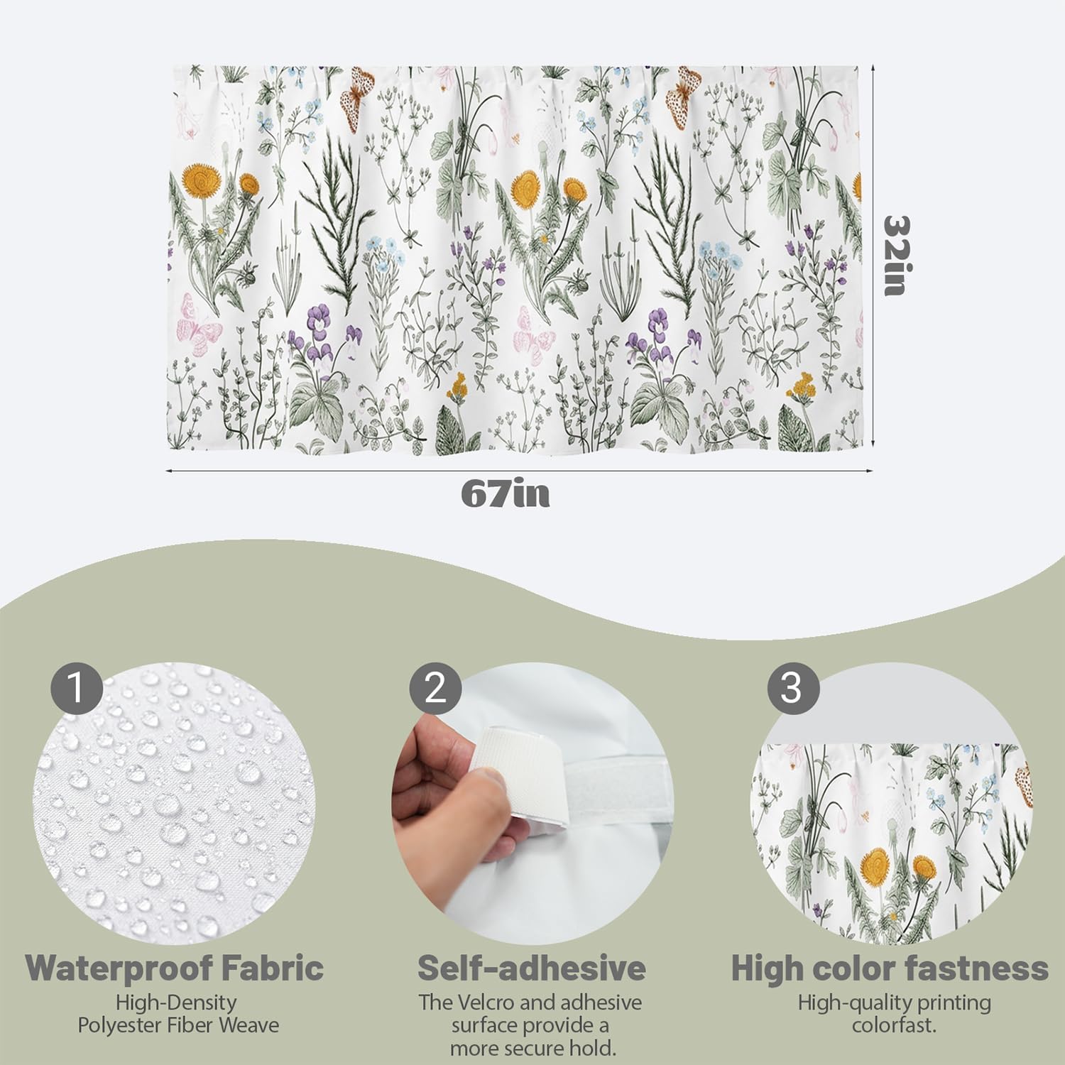 Pastoral Sink Skirt for Bathroom, Self Stick Adhesive Waterproof Fabric image 2