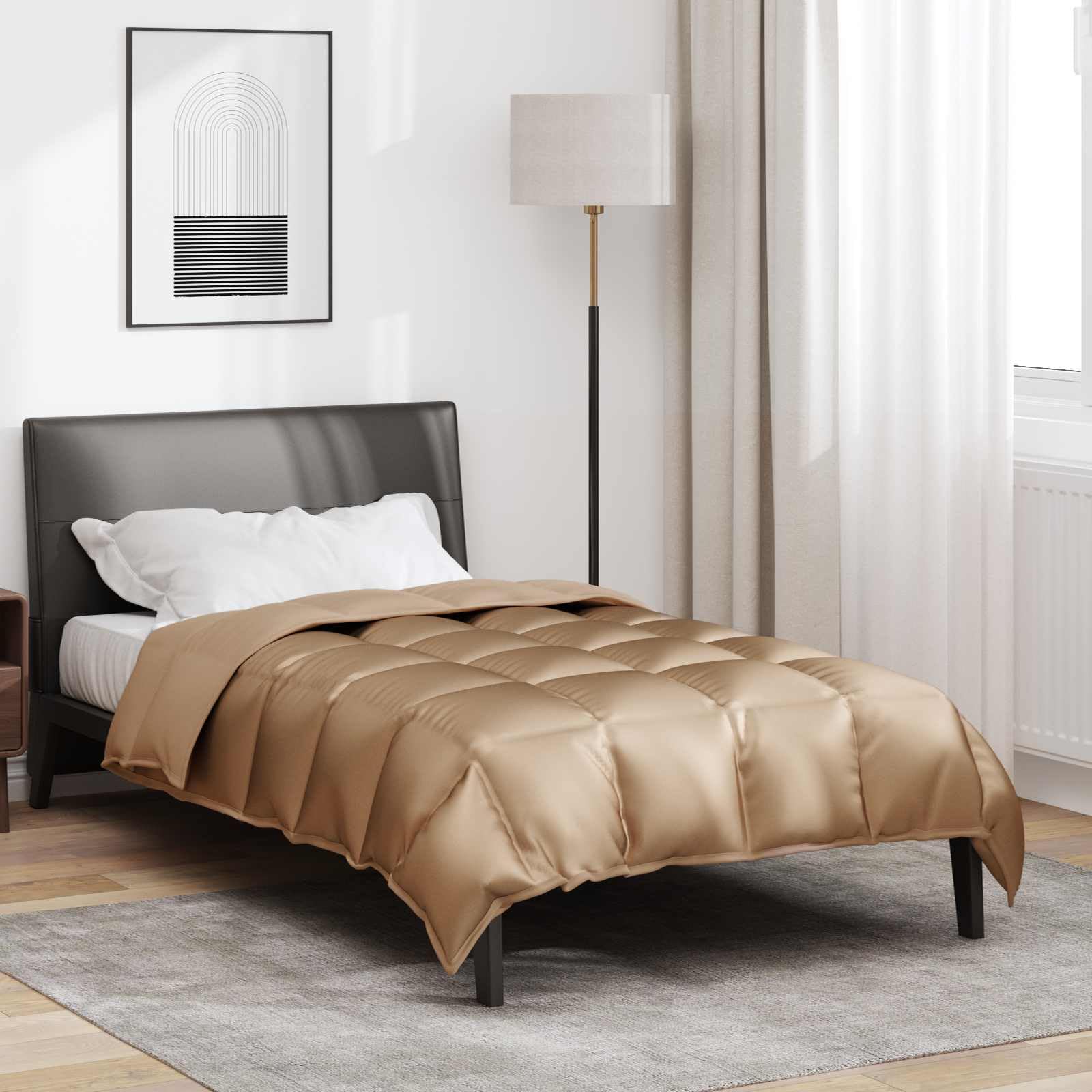 vidaXL Duvet d'hiver Doré 155 x 220 cm Satin et Microfibre, Chambre Moderne, Couette Ultra Douce pour l'hiver, Couvre-lit matelassé, Tissu Respirant, Housse hypoallergénique