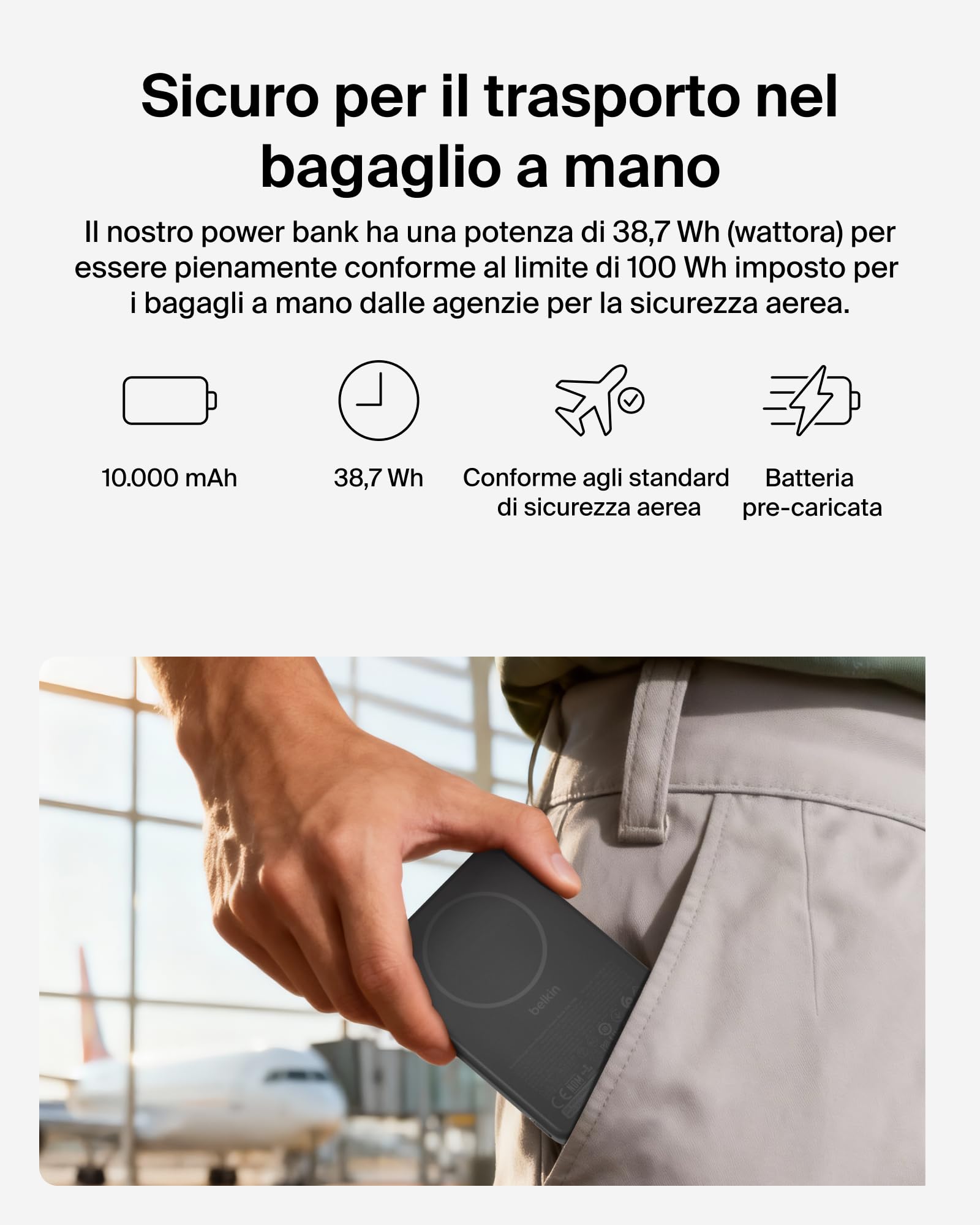 Belkin BoostCharge Power Bank Magnetico 10000mAh, Anello Magnetico - Nero | Caricatore Portatile 10000mAh Wireless Qi2, Anello Magnetico per Aggancio ad Accessori, 2 USB-C, Pre-Caricato, Cavo Incluso