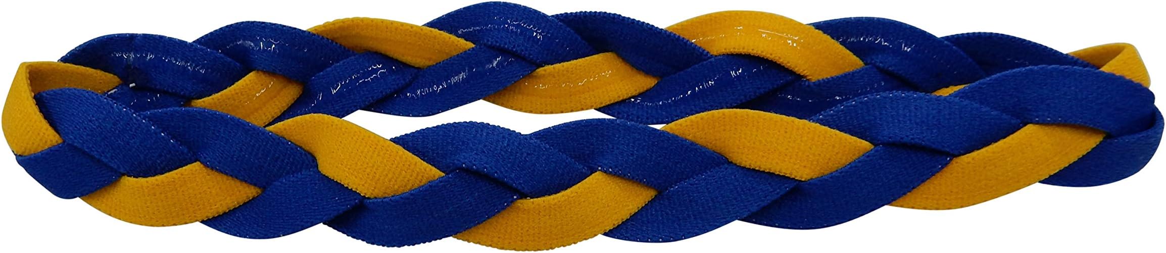 NEW! Royal Blue Yellow Braided 3 Band NON SLIP Sports Headband