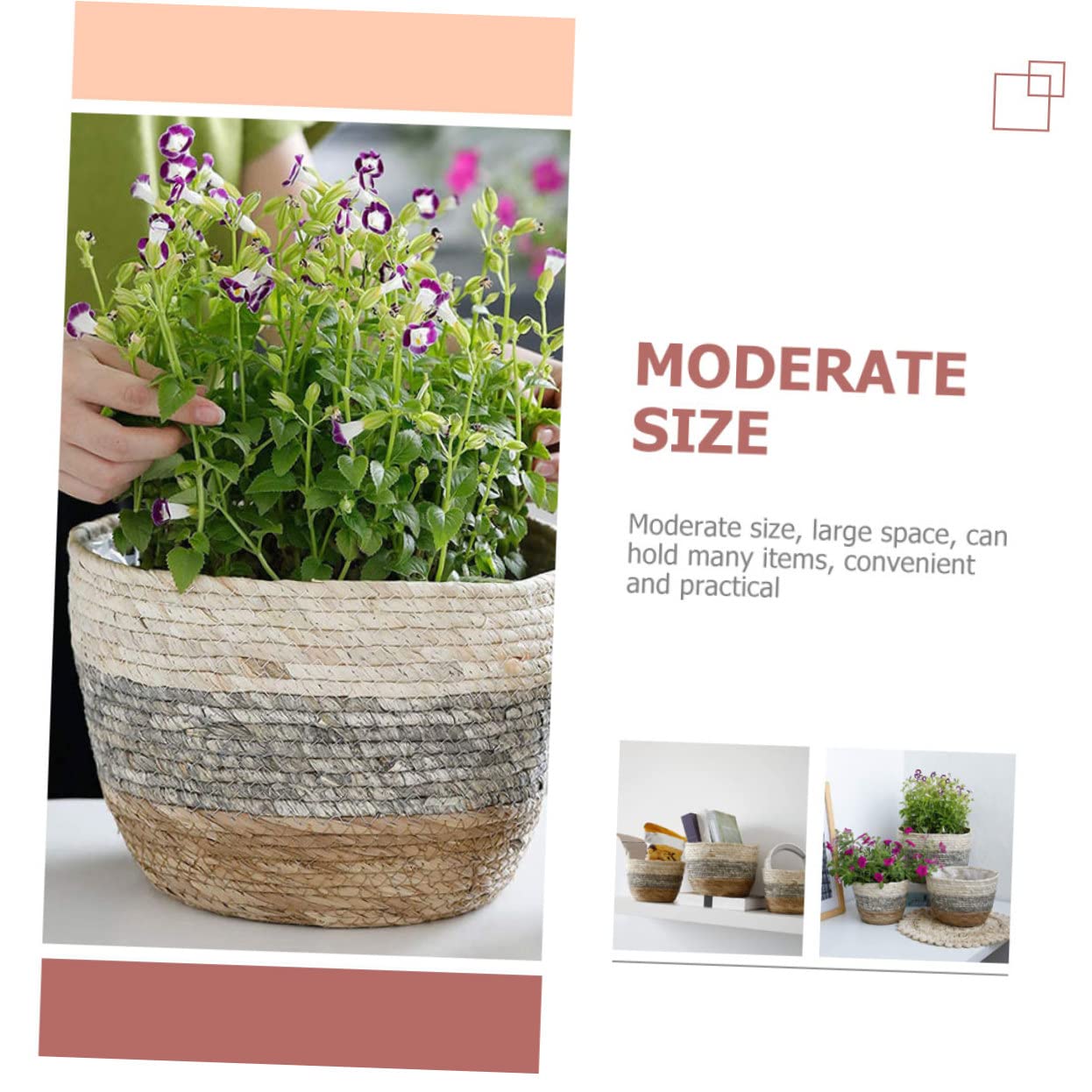 BESPORTBLE Lot De 2 Paniers en Rotin pour Plantes Paniers À Fleurs Tissés Paniers en Paille Jonc De Mer Faciles À Nettoyer pour La Décoration De Jardin