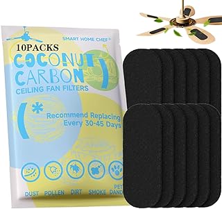 Ceiling Fan Filters for Blades with Activated Coconut Carbon - 10 Pack |Easy-Stick | Traps Dust, Pet Dander & Pollen |Odorless Reduction for Home & Office (10)