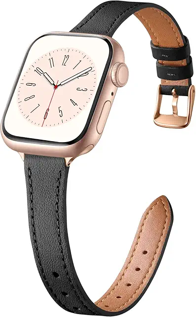 Cinturino Apple Watch Pelle Sottile Nero - Compatibile 38-49mm, Uomini e Donne