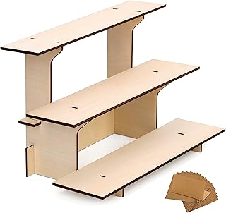 3 Tier Wooden Display Stand - Farmers Market Display Shelf for Food & Merchandise, Retail Display Shelves for Retail Stores & Vendors - Straight Tiered Table Display Tower Stand, 16 x 12 x 9 Inches