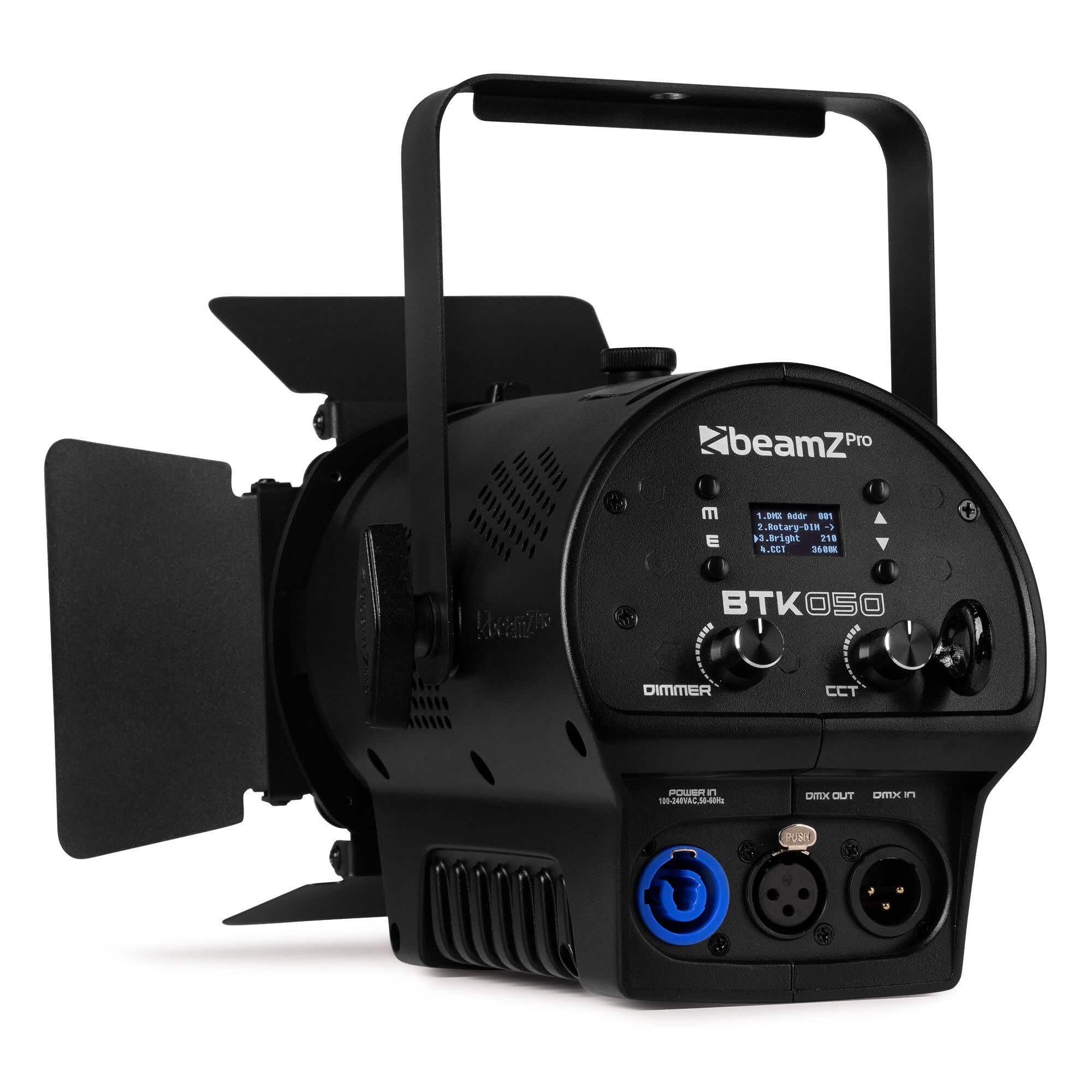 BeamZ Professional BTK050Z-3 Projecteur Fresnel LED 2x50W CW/WW - Zoom manuel, DMX XLR 3 broches, Idéal théâtre, studio, scènes, captation vidéo, éclairage d'accent