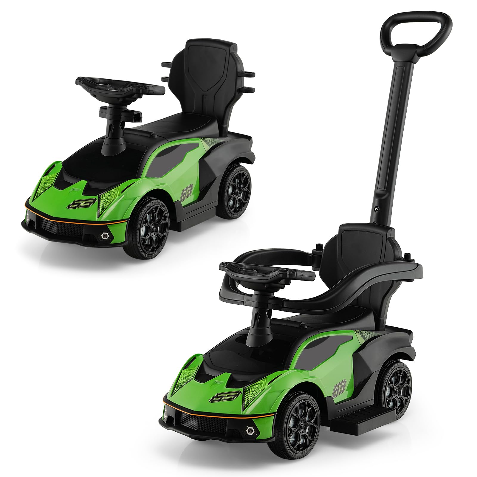 COSTWAY Rutschauto Lamborghini, Rutschfahrzeug mit Schiebstange & Stauraum, Schiebeauto mit Lenkrad & Hupe & Motorsound, 3-in-1 Rutscher Auto für Kinder ab 1 Jahr (Grün)