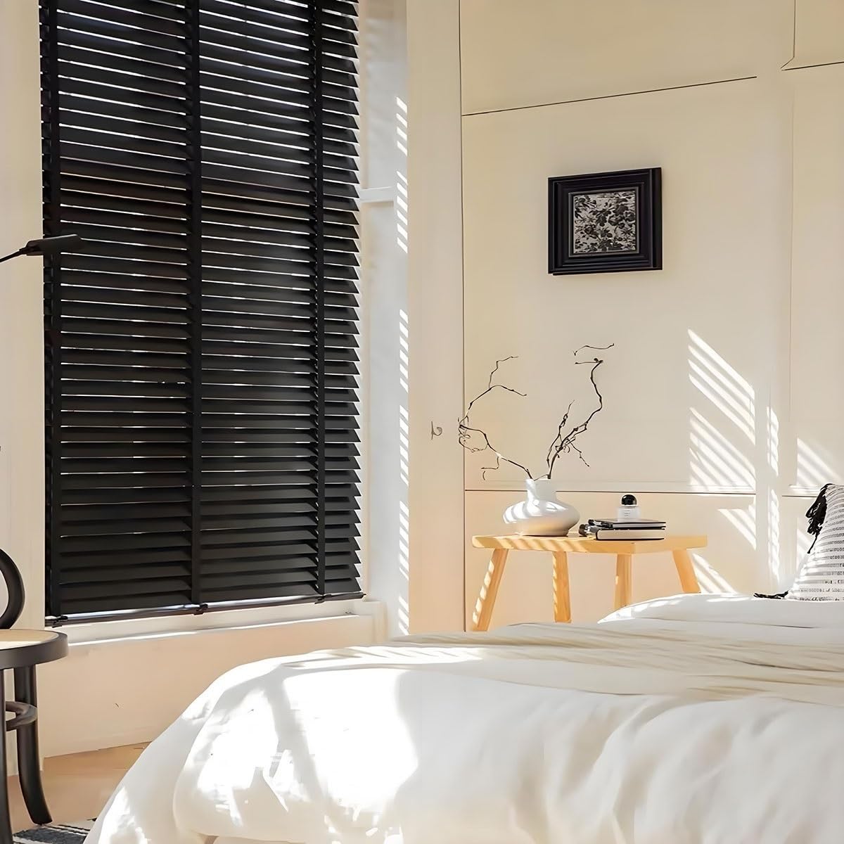 Bli veneciano de madera opaca inalámbrica – Cubiertas para ventanas interiores Slish para dormitorio, baño y oficina – Tamaños ajustables 34 pulgadas de ancho x 36 pulgadas de alto y 35 a 72 pulgadas