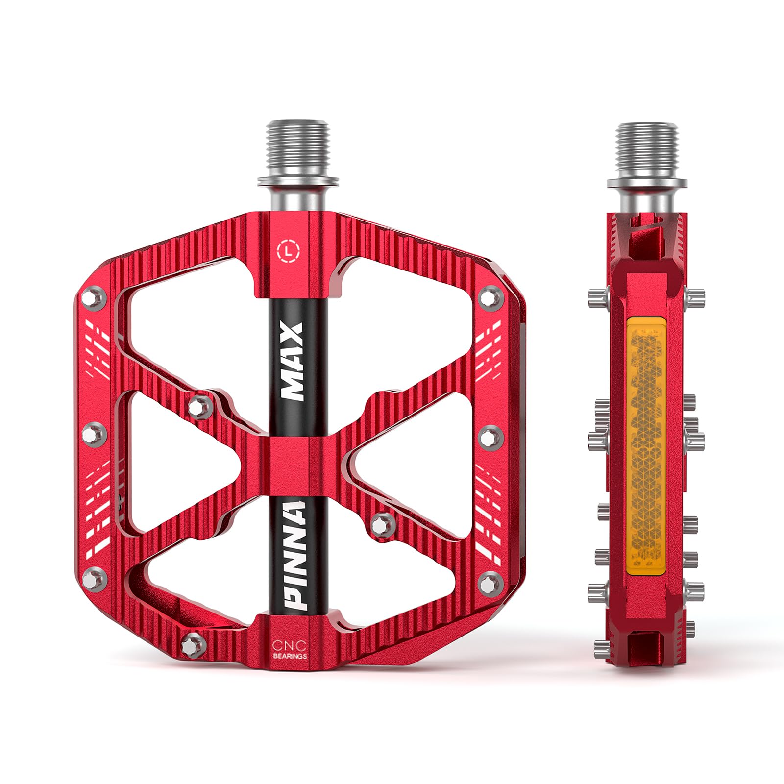 PINNAMAX MTB Fahrradpedale, CNC Aluminium, 3 Abgedichtete Lager, rutschfest, Pedale für Mountainbike, BMX, E-Bike, Rennrad