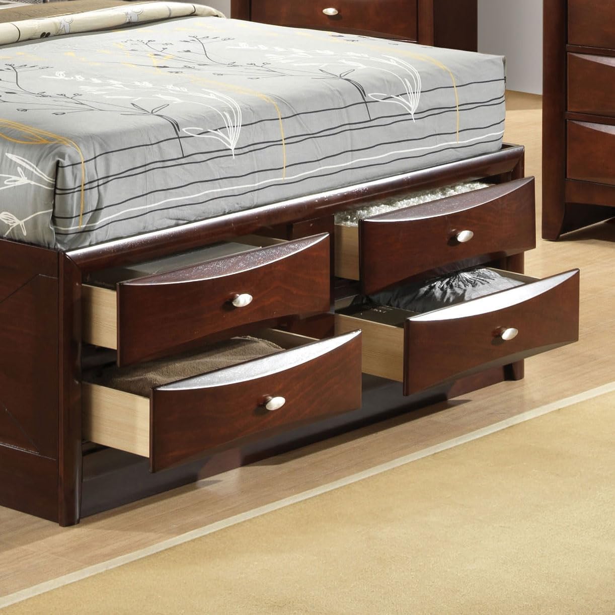 Furniture of America Darius Transitional Solid Wood 3-Piece Queen Platform Bedroom Set with Drawers, Bookcase Headboard and Knob Pulls, Mattress Ready, Dark Cherry
