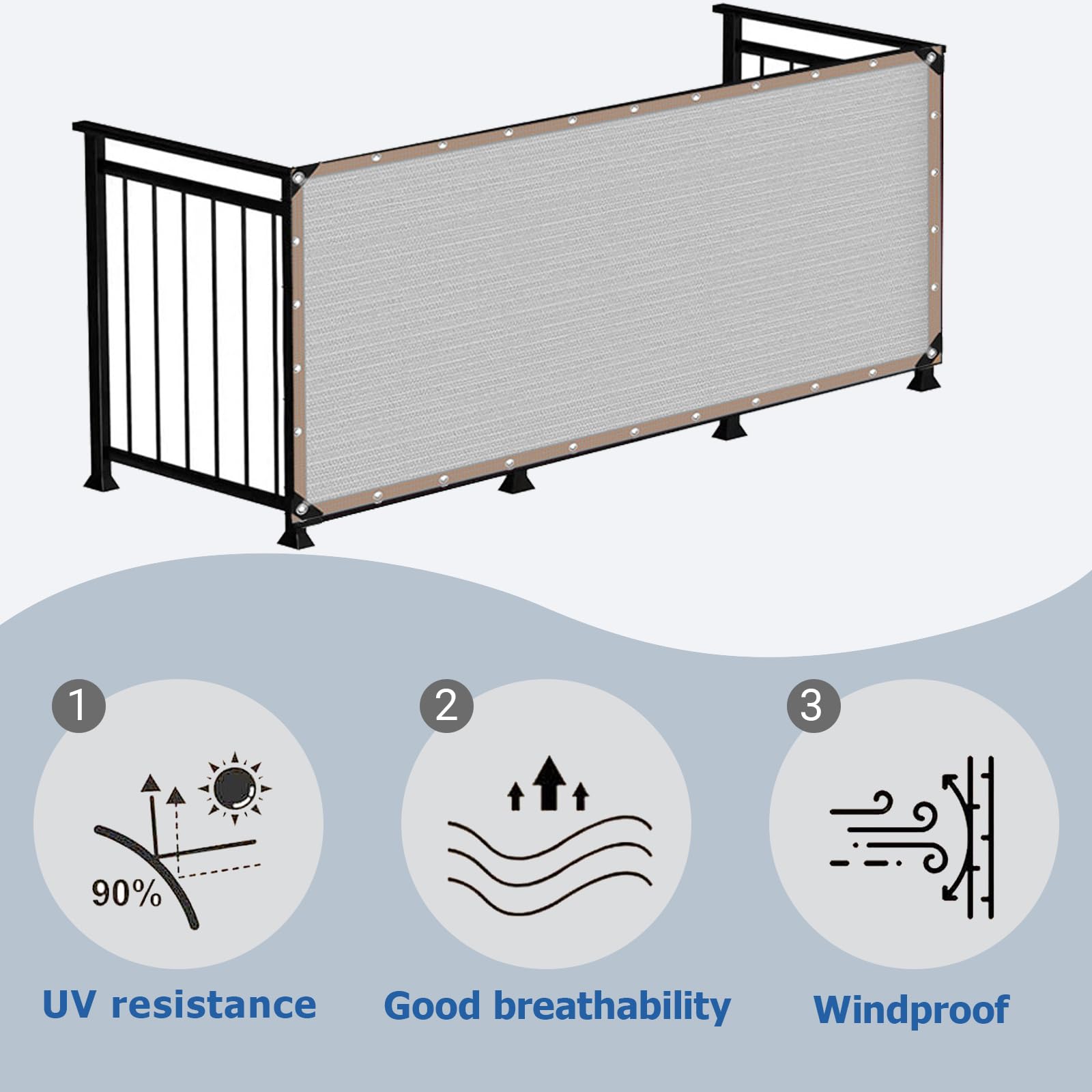 Privacidad de Balcón y Pantallas 1X10M ，Tela de privacidad Protección UV,Impermeable,Resistente al Viento,Malla de Ocultación para Jardín Exterior,con Ataduras de Cables Gris