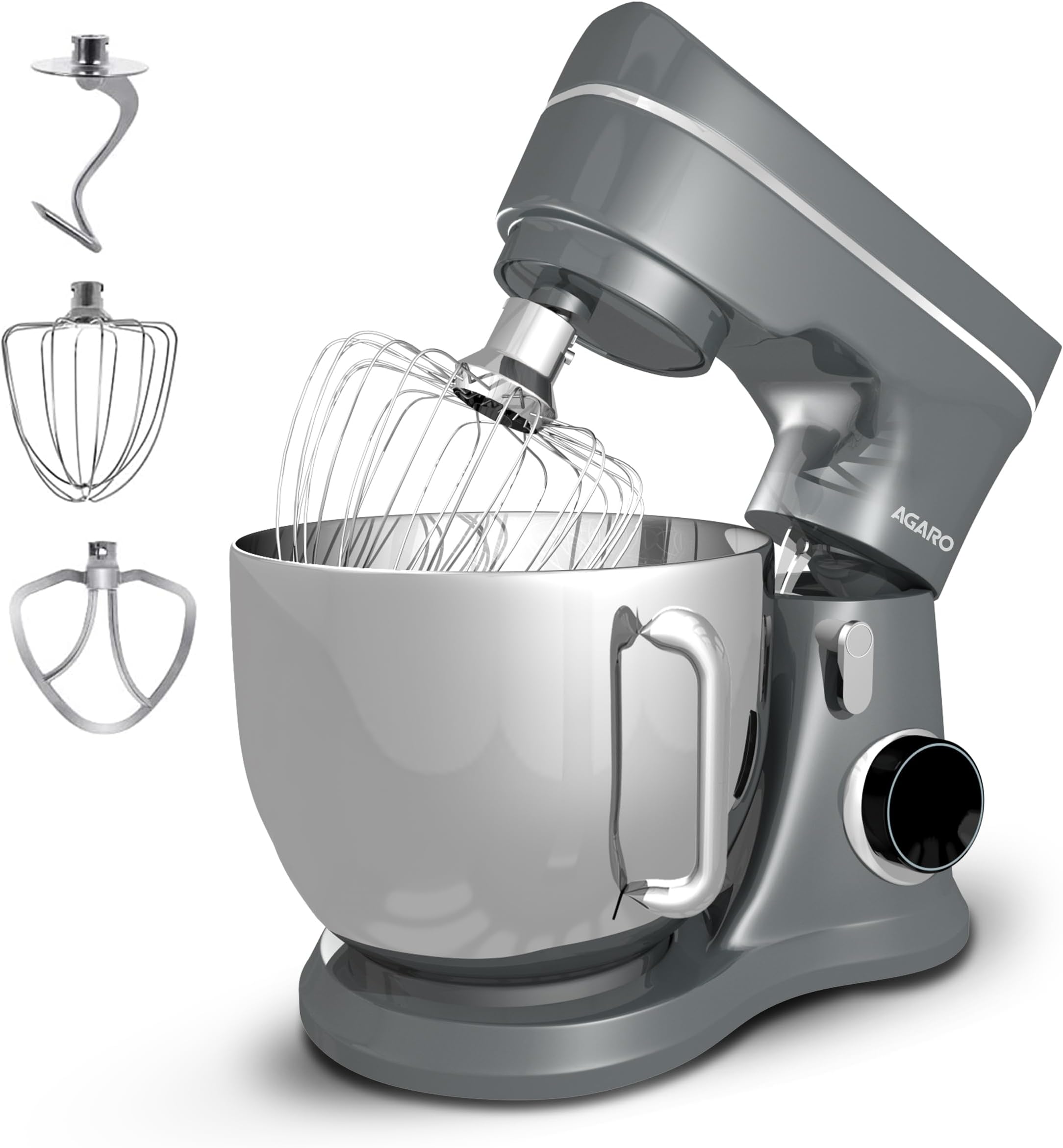 Elegant Stand Mixer, 1400W with 5.5L SS Bowl, 10 Speed Settings, Pulse Function, 100% Copper Motor, Includes Whisker, Beater, Dough Hook, Dark Grey