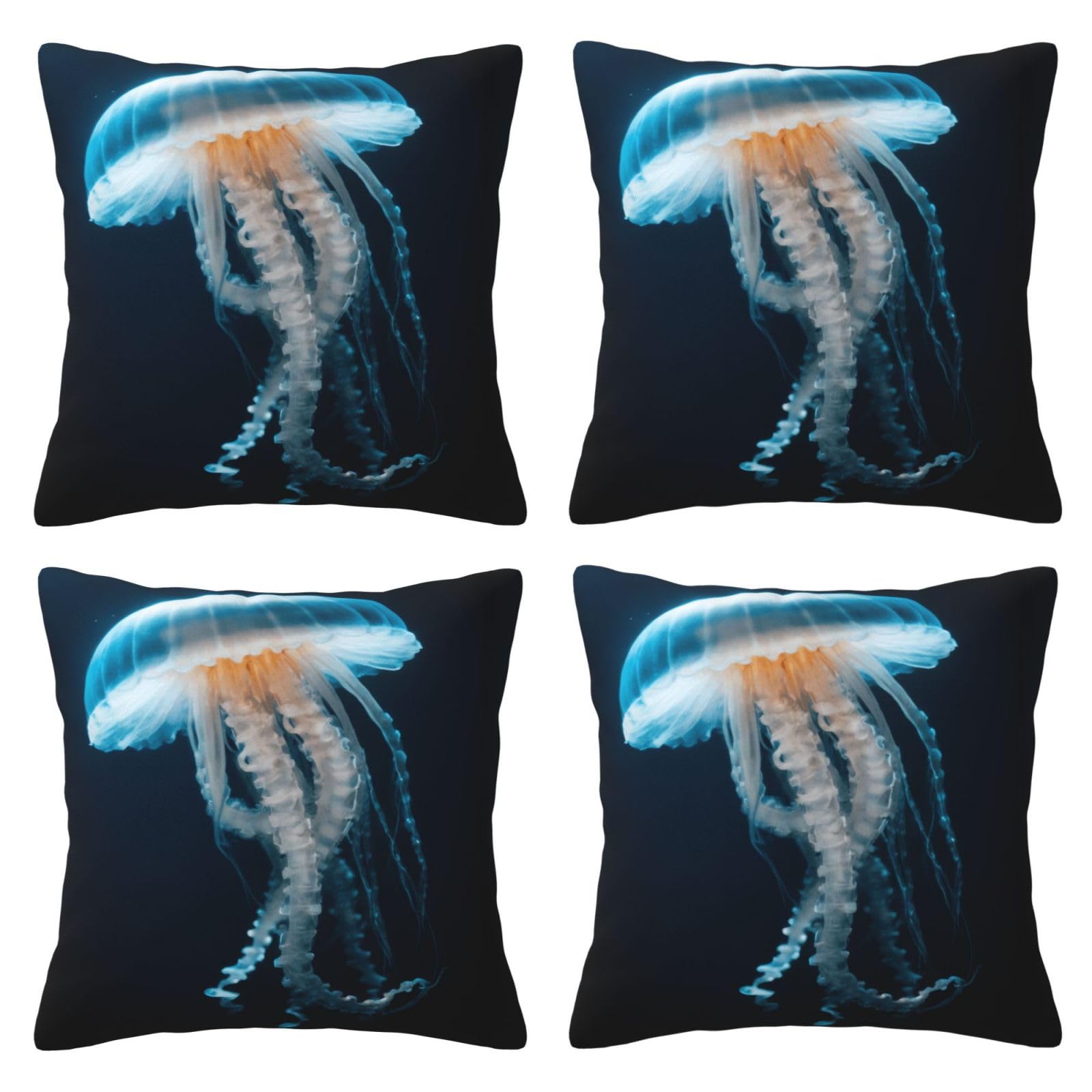 Housse de coussin méduse 3D (lot de 4) en tissu doux pour canapé