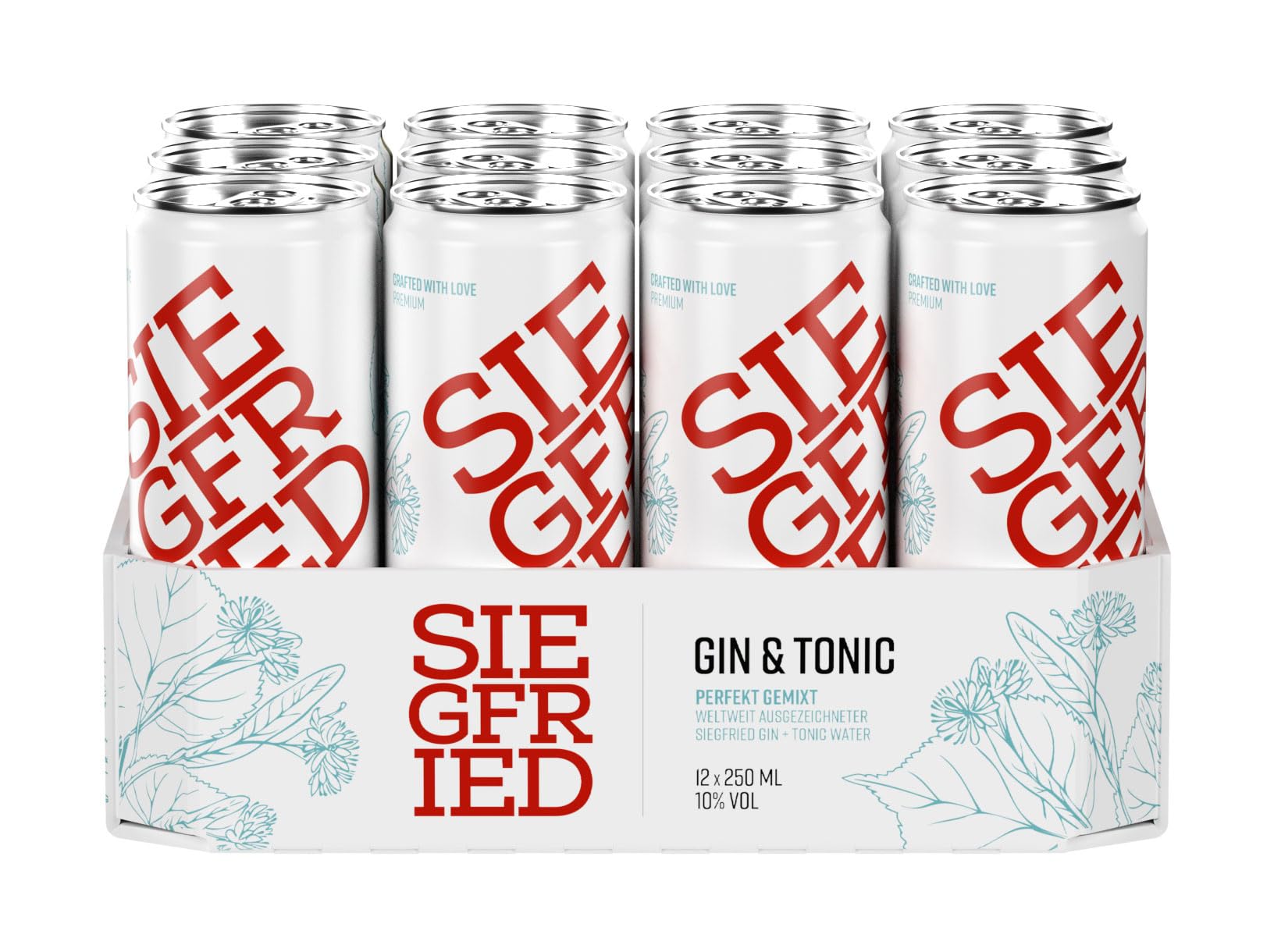 Siegfried Gin & Tonic | Premium Longdrink mit perfekt abgestimmtem Tonic Water | Ready-to-Drink | 12 x 250ml Dose | EINWEG | Made in Germany