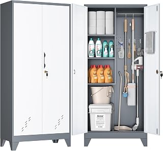 Metal Storage Cabinets with Lock- 155cm Tall Storage Cabinet & Pantry Organizer for Laundry Room, Home Office, Gym, School