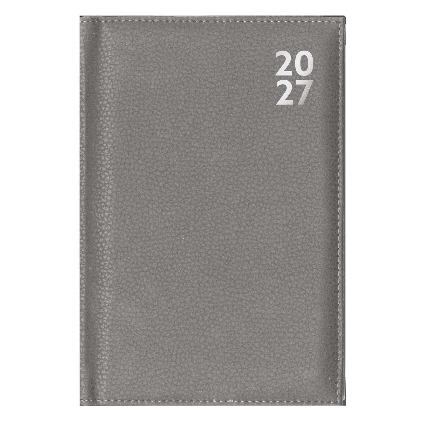 2027 Diary A4 Week To View - Grey Faux Leather Appointment Diary - Compact Weekly Planner Organiser - Home Office Business School Travel