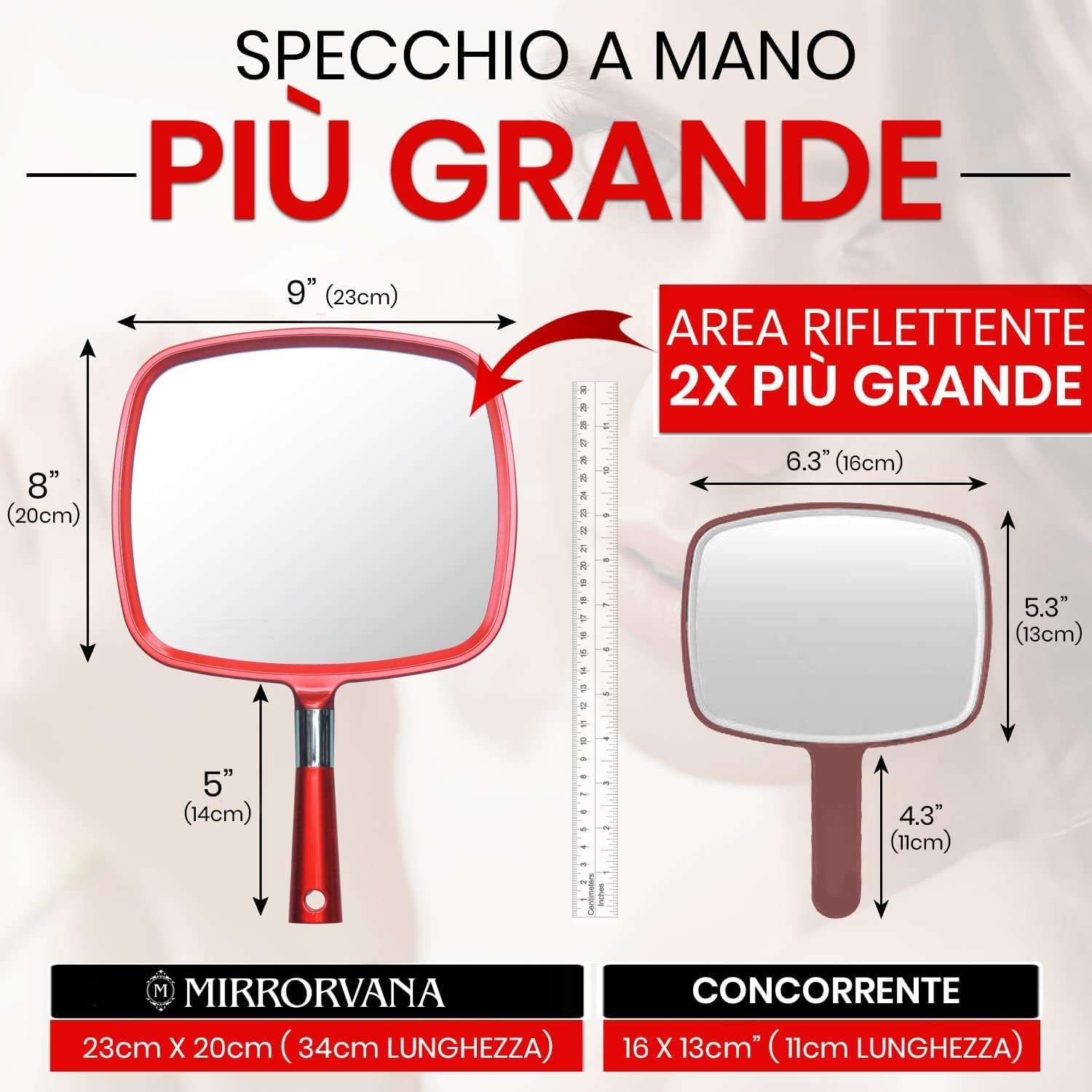 Mirrorvana Specchio a mano professionale con manico per parrucchiere, barbiere, salone di bellezza e trucco, 23 x 20 cm