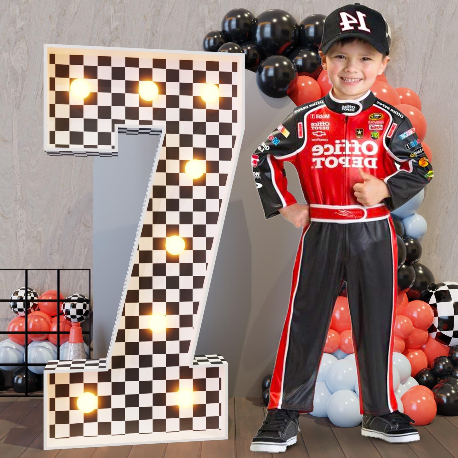 Imprsv Race Car Birthday Party Decorations, 3ft Light Up Marquee Number 7
